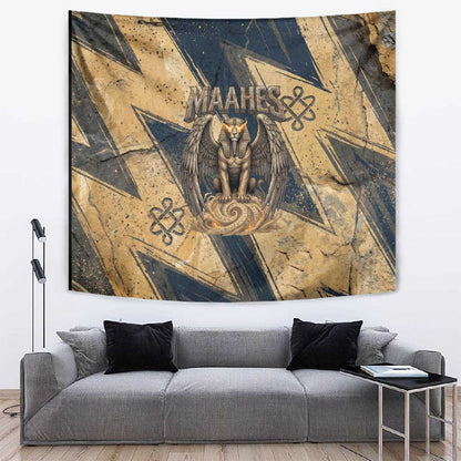 Maahes Ancient Egyptian Tapestry Geometric Pattern Winged Lion Deity, and Sacred Lotus Motif - African Pride