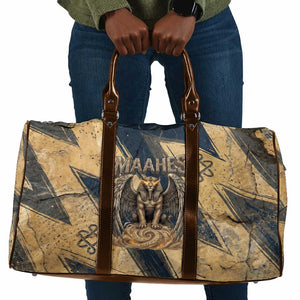Maahes Ancient Egyptian Travel Bag Geometric Pattern Winged Lion Deity, and Sacred Lotus Motif - African Pride