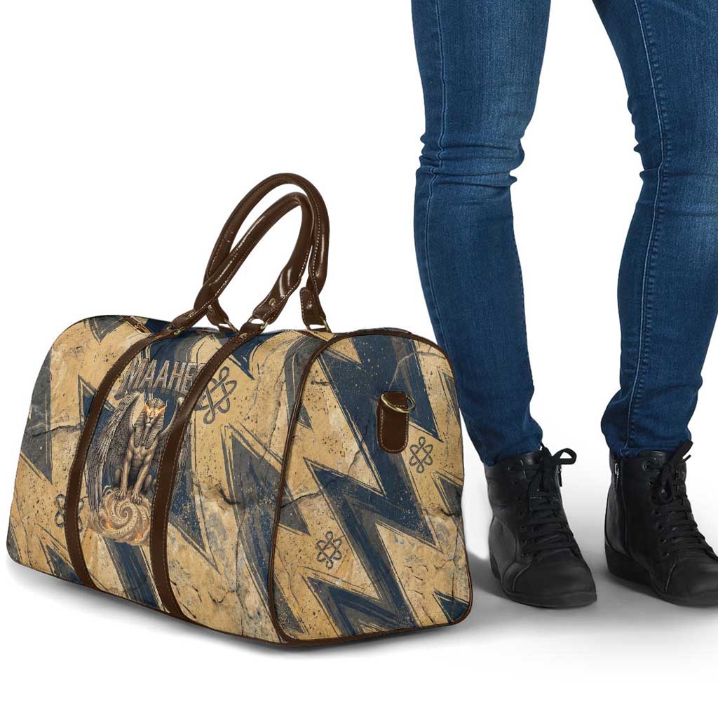Maahes Ancient Egyptian Travel Bag Geometric Pattern Winged Lion Deity, and Sacred Lotus Motif - African Pride