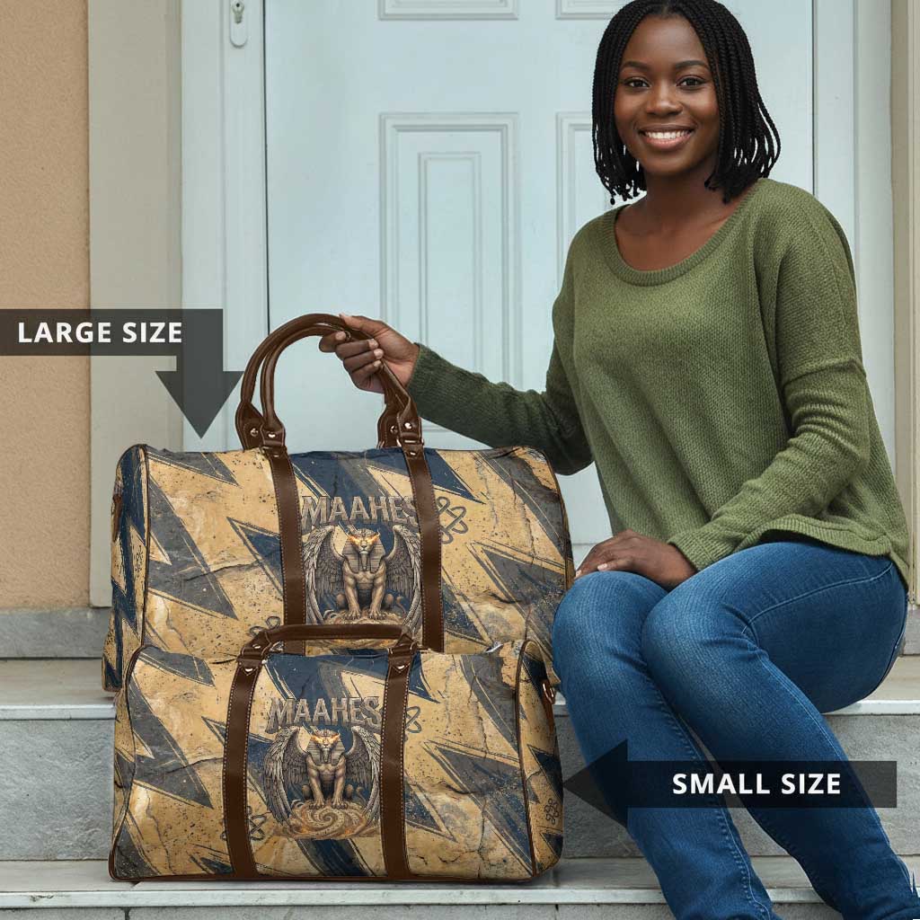 Maahes Ancient Egyptian Travel Bag Geometric Pattern Winged Lion Deity, and Sacred Lotus Motif - African Pride
