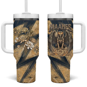 Maahes Ancient Egyptian Tumbler With Handle Geometric Pattern Winged Lion Deity, and Sacred Lotus Motif - African Pride
