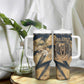 Maahes Ancient Egyptian Tumbler With Handle Geometric Pattern Winged Lion Deity, and Sacred Lotus Motif - African Pride