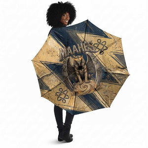Maahes Ancient Egyptian Umbrella Geometric Pattern Winged Lion Deity, and Sacred Lotus Motif - African Pride