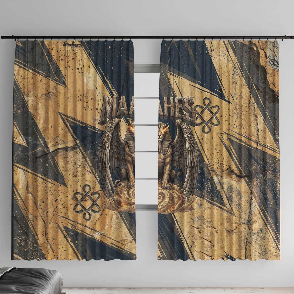 Maahes Ancient Egyptian Window Curtain Geometric Pattern Winged Lion Deity, and Sacred Lotus Motif - African Pride