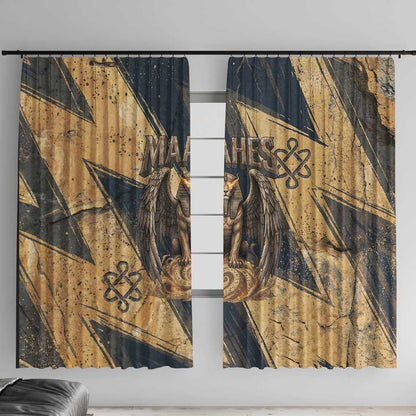 Maahes Ancient Egyptian Window Curtain Geometric Pattern Winged Lion Deity, and Sacred Lotus Motif - African Pride