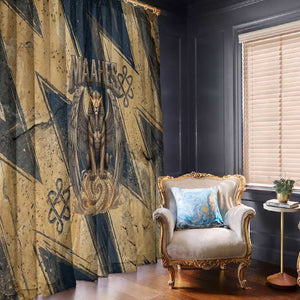 Maahes Ancient Egyptian Window Curtain Geometric Pattern Winged Lion Deity, and Sacred Lotus Motif - African Pride
