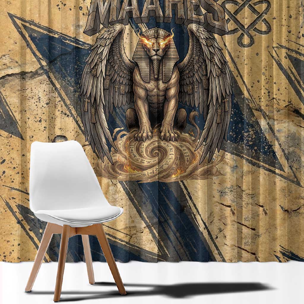 Maahes Ancient Egyptian Window Curtain Geometric Pattern Winged Lion Deity, and Sacred Lotus Motif - African Pride