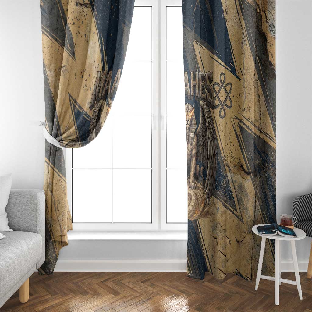 Maahes Ancient Egyptian Window Curtain Geometric Pattern Winged Lion Deity, and Sacred Lotus Motif - African Pride
