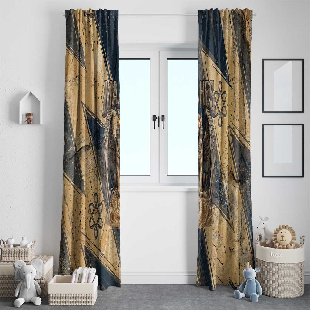 Maahes Ancient Egyptian Window Curtain Geometric Pattern Winged Lion Deity, and Sacred Lotus Motif - African Pride