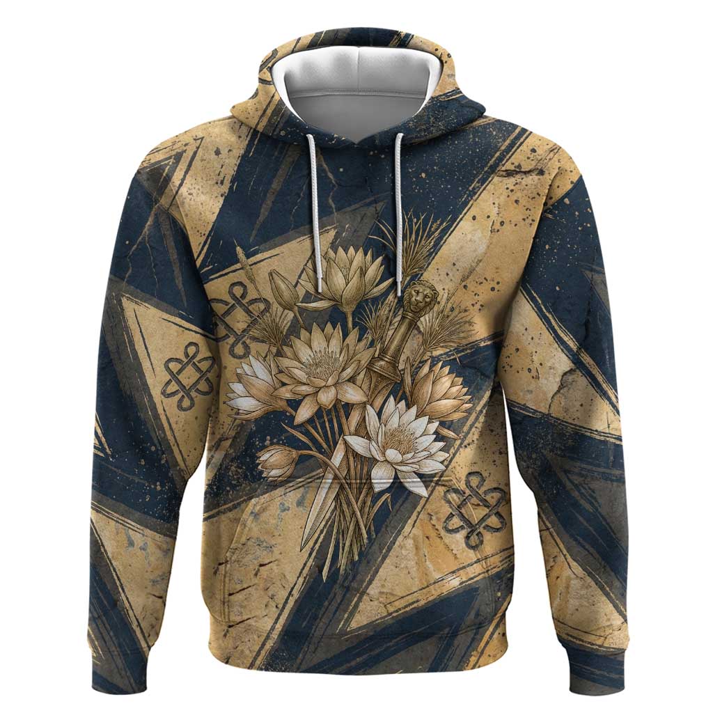Maahes Ancient Egyptian Zip Hoodie Geometric Pattern Winged Lion Deity, and Sacred Lotus Motif - African Pride