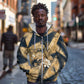 Maahes Ancient Egyptian Zip Hoodie Geometric Pattern Winged Lion Deity, and Sacred Lotus Motif - African Pride