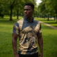 Maahes Ancient Egyptian Zipper Polo Shirt Geometric Pattern Winged Lion Deity, and Sacred Lotus Motif - African Pride