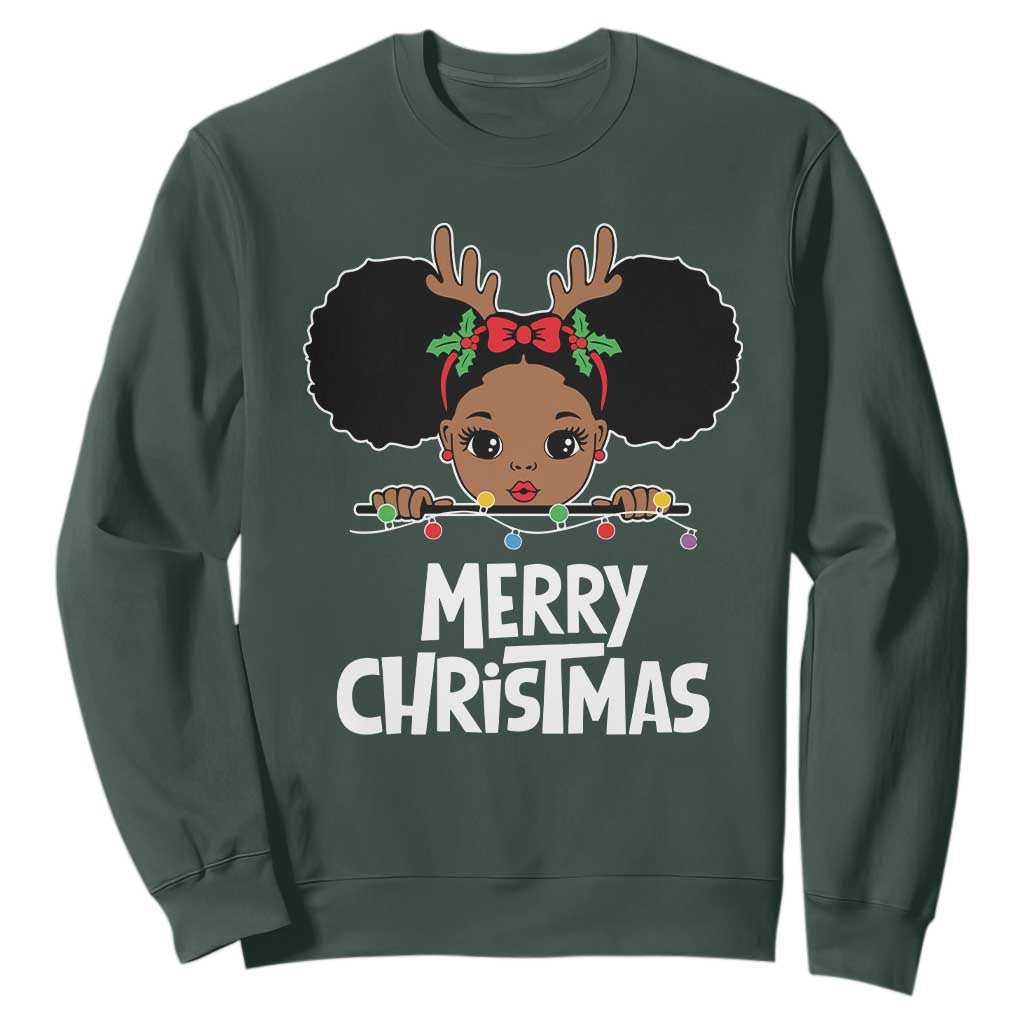 African American Christmas Sweatshirt Cute Black Girl Kids Merry Christmas