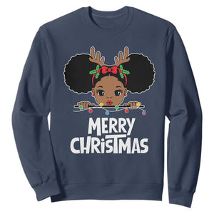 African American Christmas Sweatshirt Cute Black Girl Kids Merry Christmas