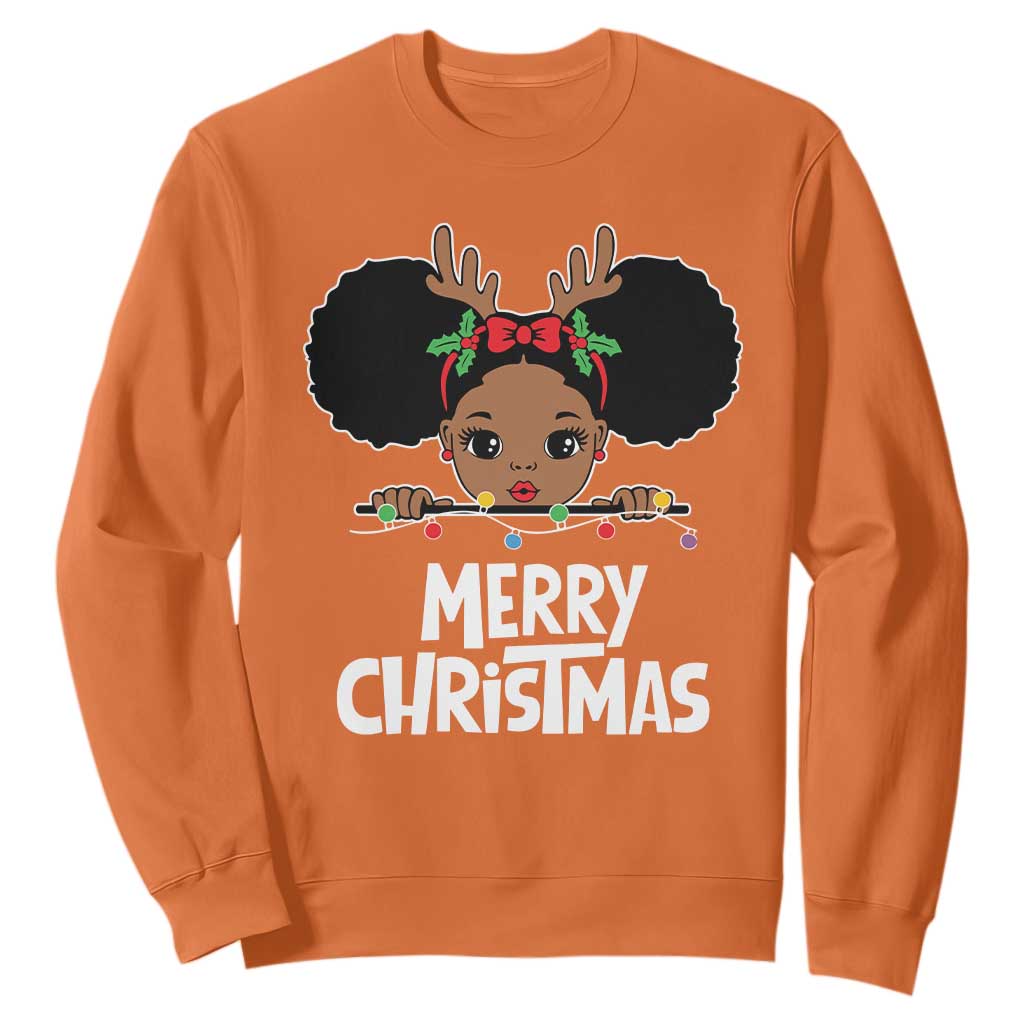 African American Christmas Sweatshirt Cute Black Girl Kids Merry Christmas