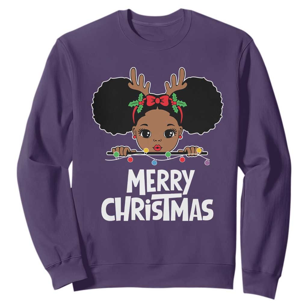 African American Christmas Sweatshirt Cute Black Girl Kids Merry Christmas