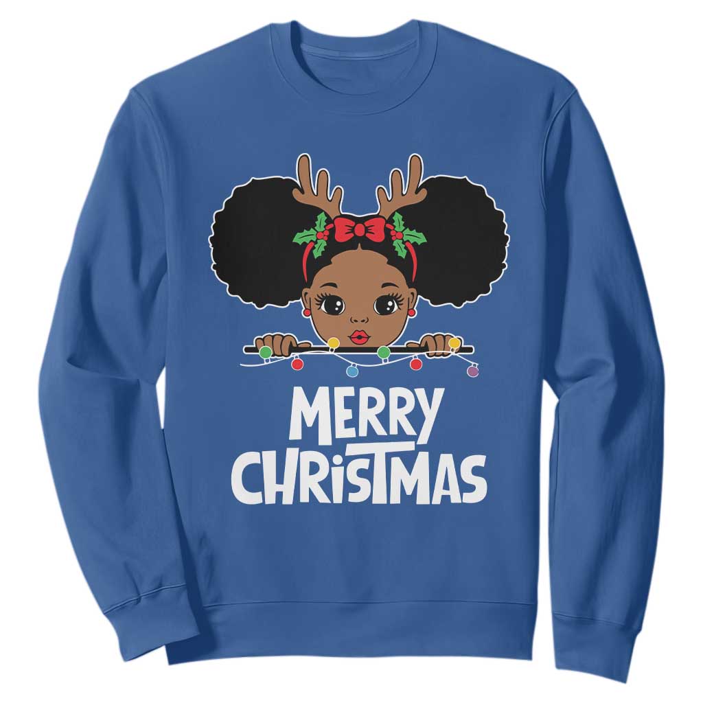 African American Christmas Sweatshirt Cute Black Girl Kids Merry Christmas