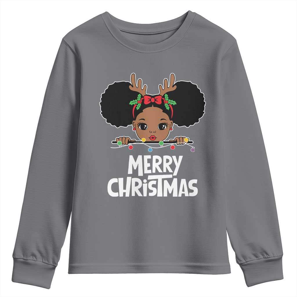 African American Christmas Youth Long Sleeve Shirt Cute Black Girl Kids Merry Christmas