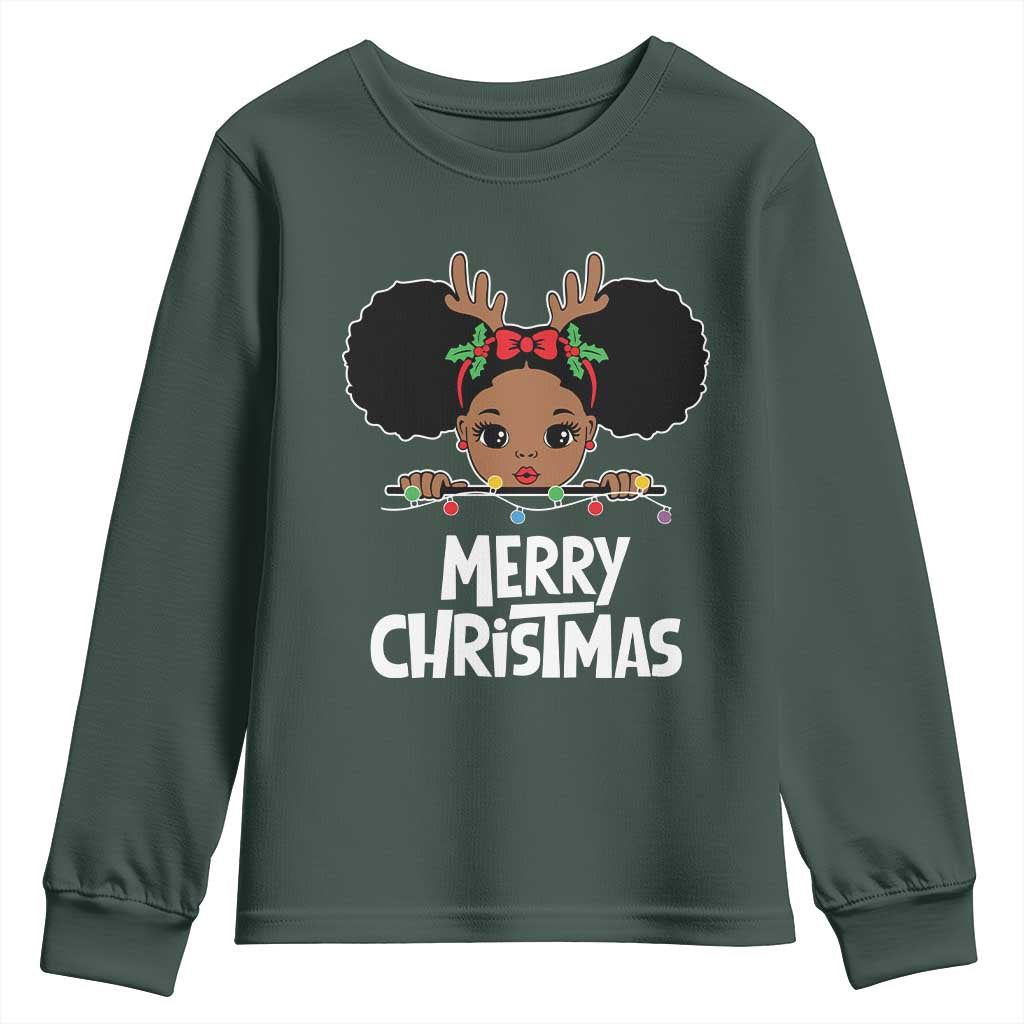 African American Christmas Youth Long Sleeve Shirt Cute Black Girl Kids Merry Christmas