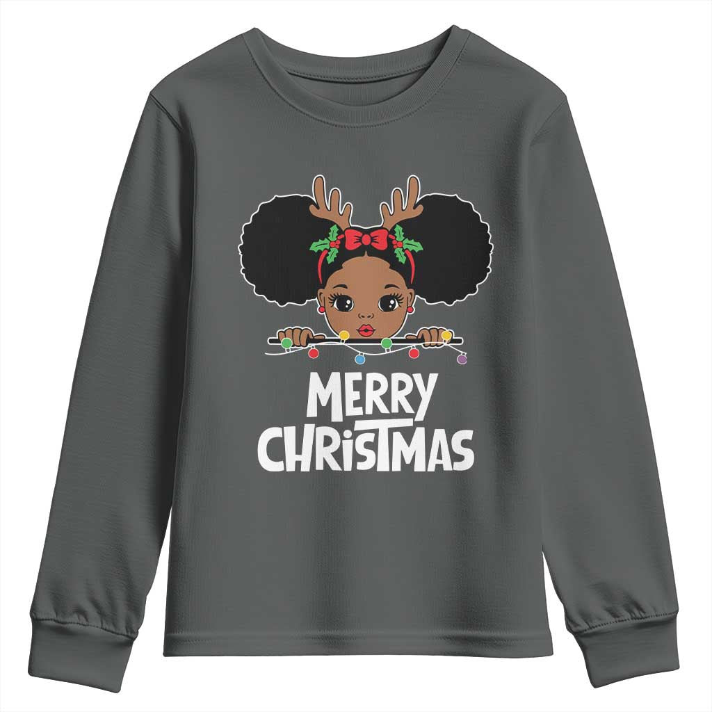 African American Christmas Youth Long Sleeve Shirt Cute Black Girl Kids Merry Christmas