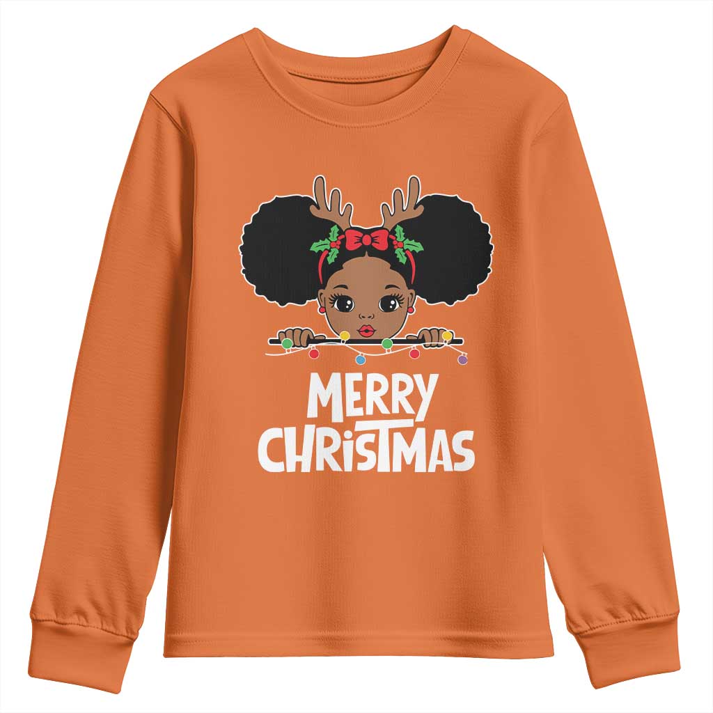 African American Christmas Youth Long Sleeve Shirt Cute Black Girl Kids Merry Christmas