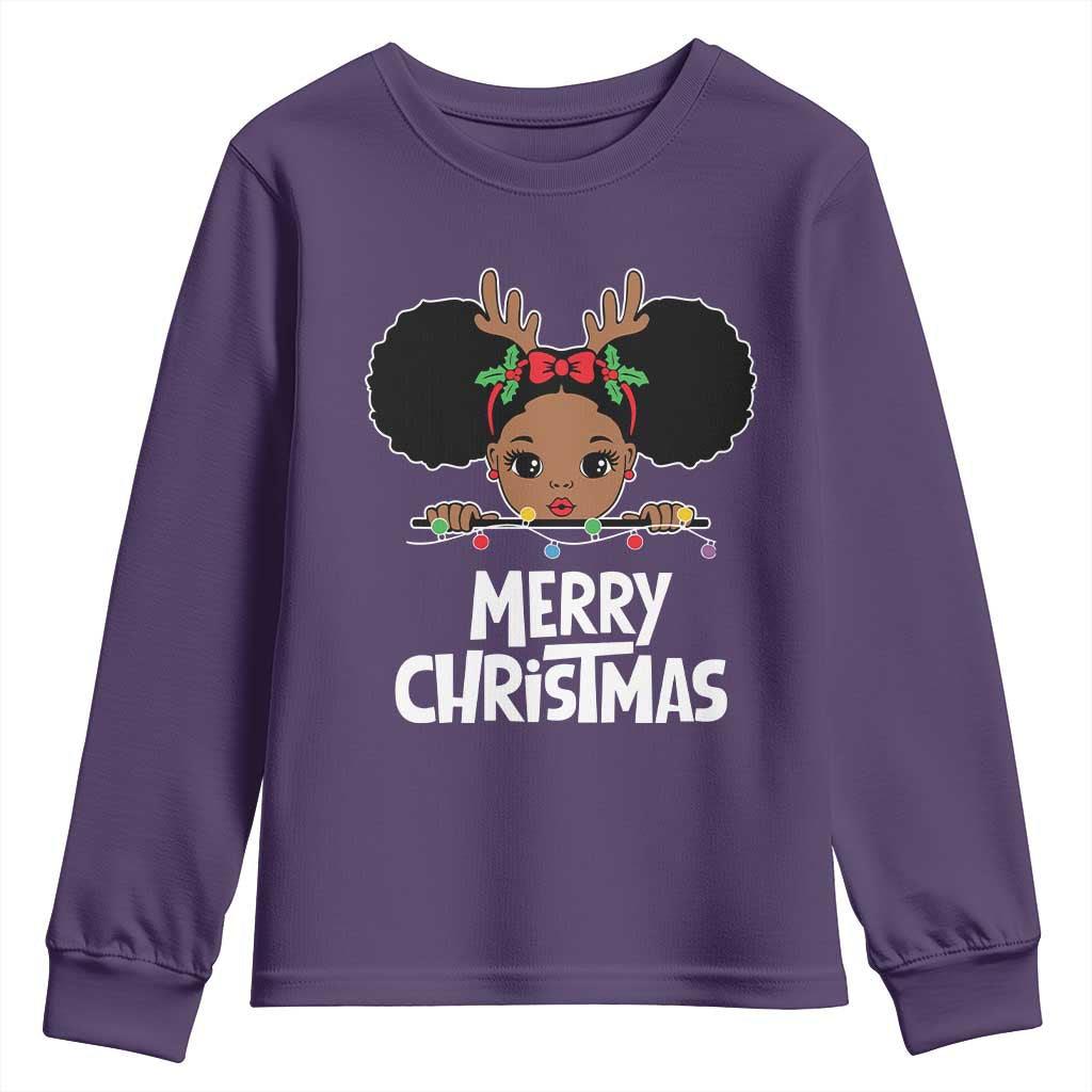 African American Christmas Youth Long Sleeve Shirt Cute Black Girl Kids Merry Christmas