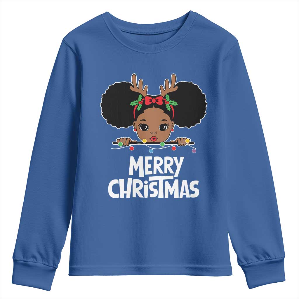 African American Christmas Youth Long Sleeve Shirt Cute Black Girl Kids Merry Christmas