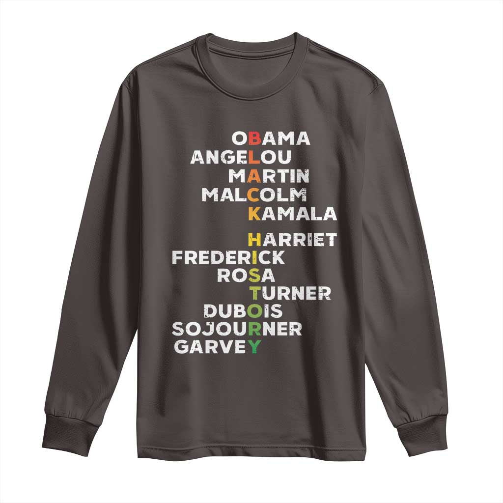 Black History Leaders Long Sleeve Shirt Martin Malcolm Harriet Obama