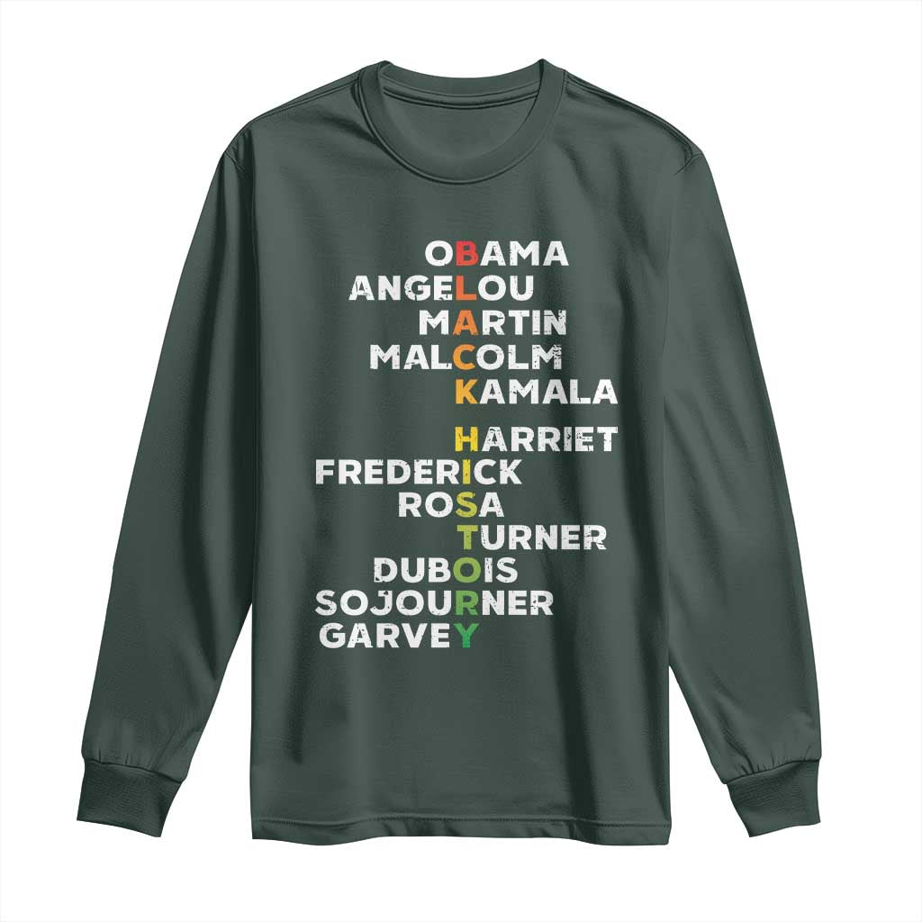 Black History Leaders Long Sleeve Shirt Martin Malcolm Harriet Obama