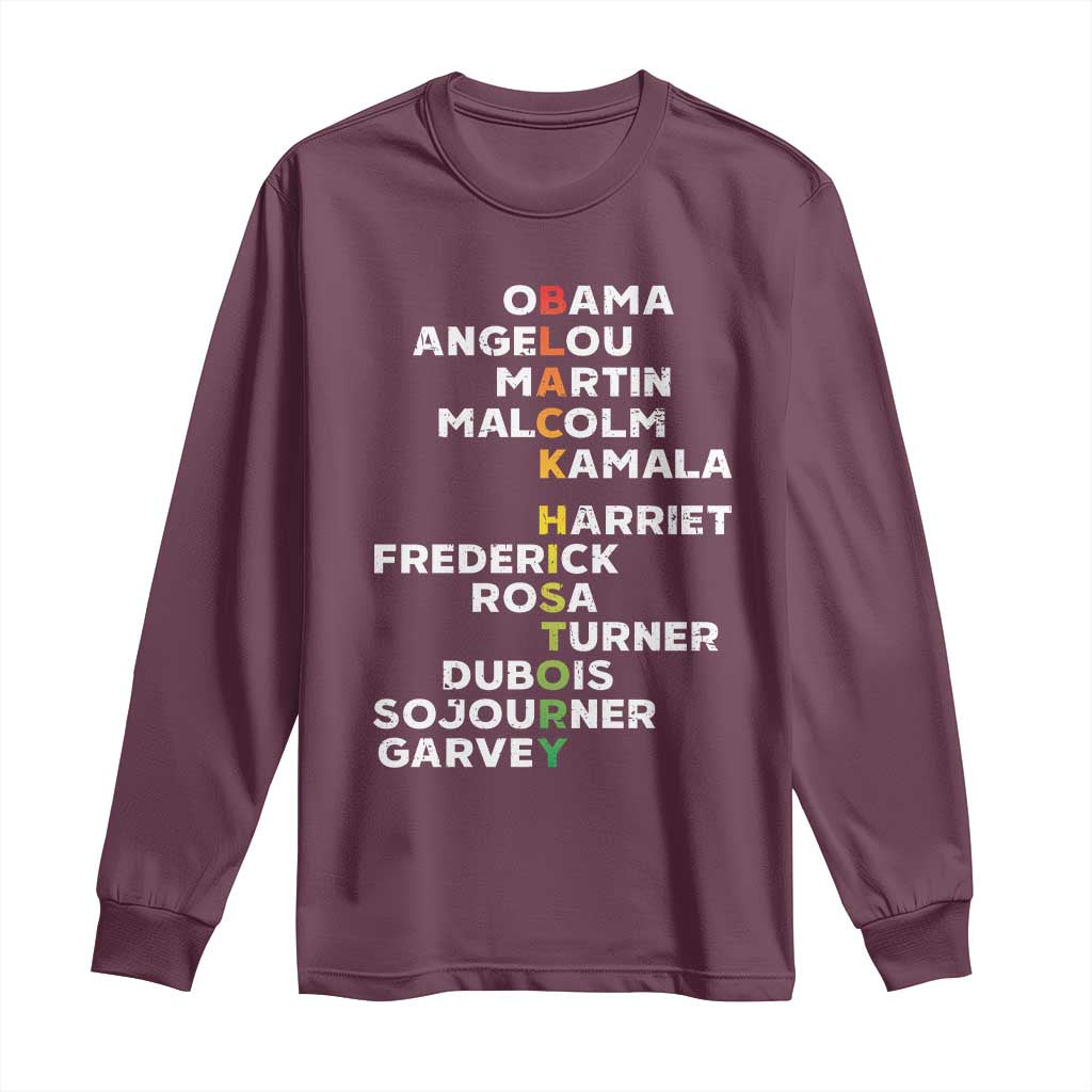 Black History Leaders Long Sleeve Shirt Martin Malcolm Harriet Obama