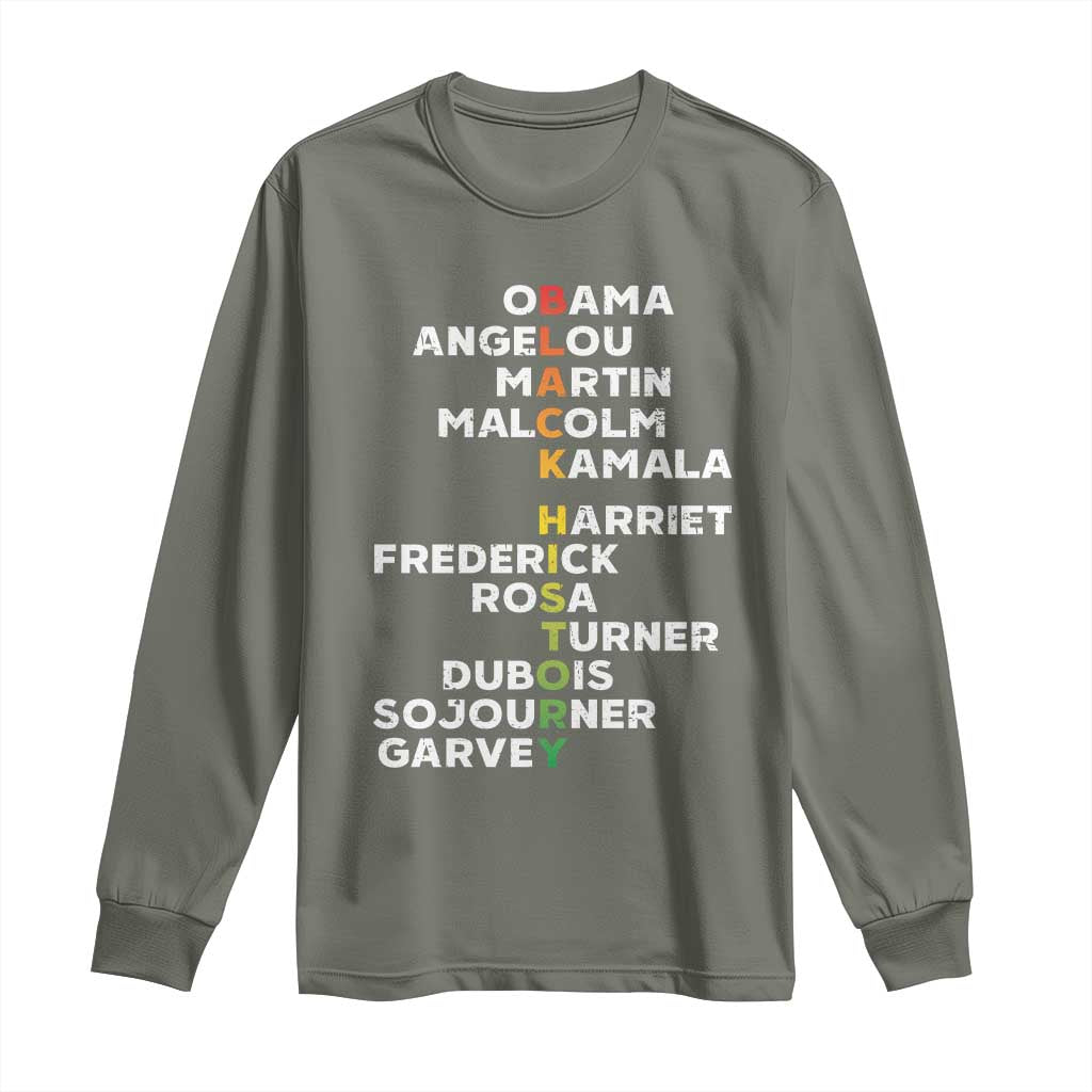 Black History Leaders Long Sleeve Shirt Martin Malcolm Harriet Obama