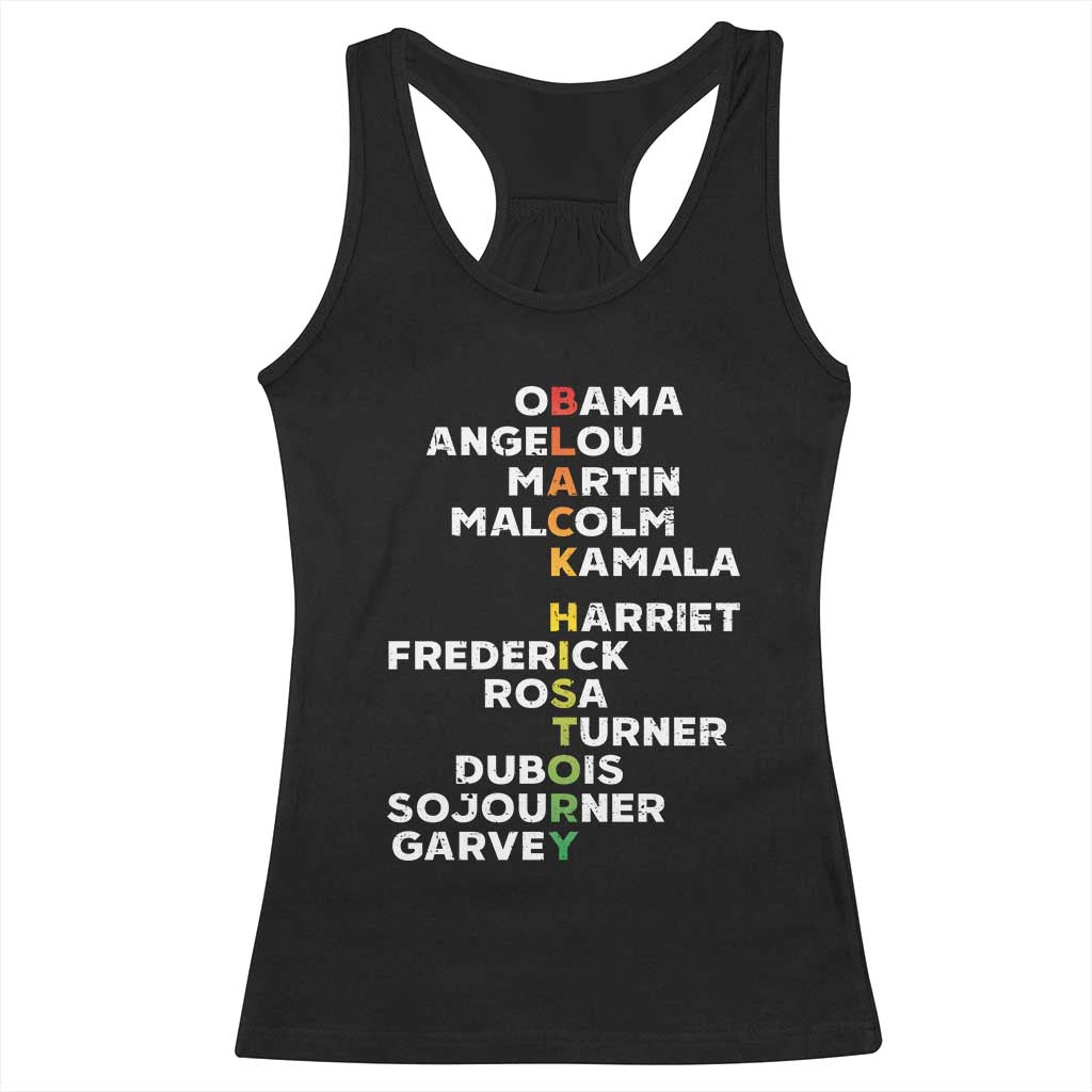 Black History Leaders Racerback Tank Top Martin Malcolm Harriet Obama