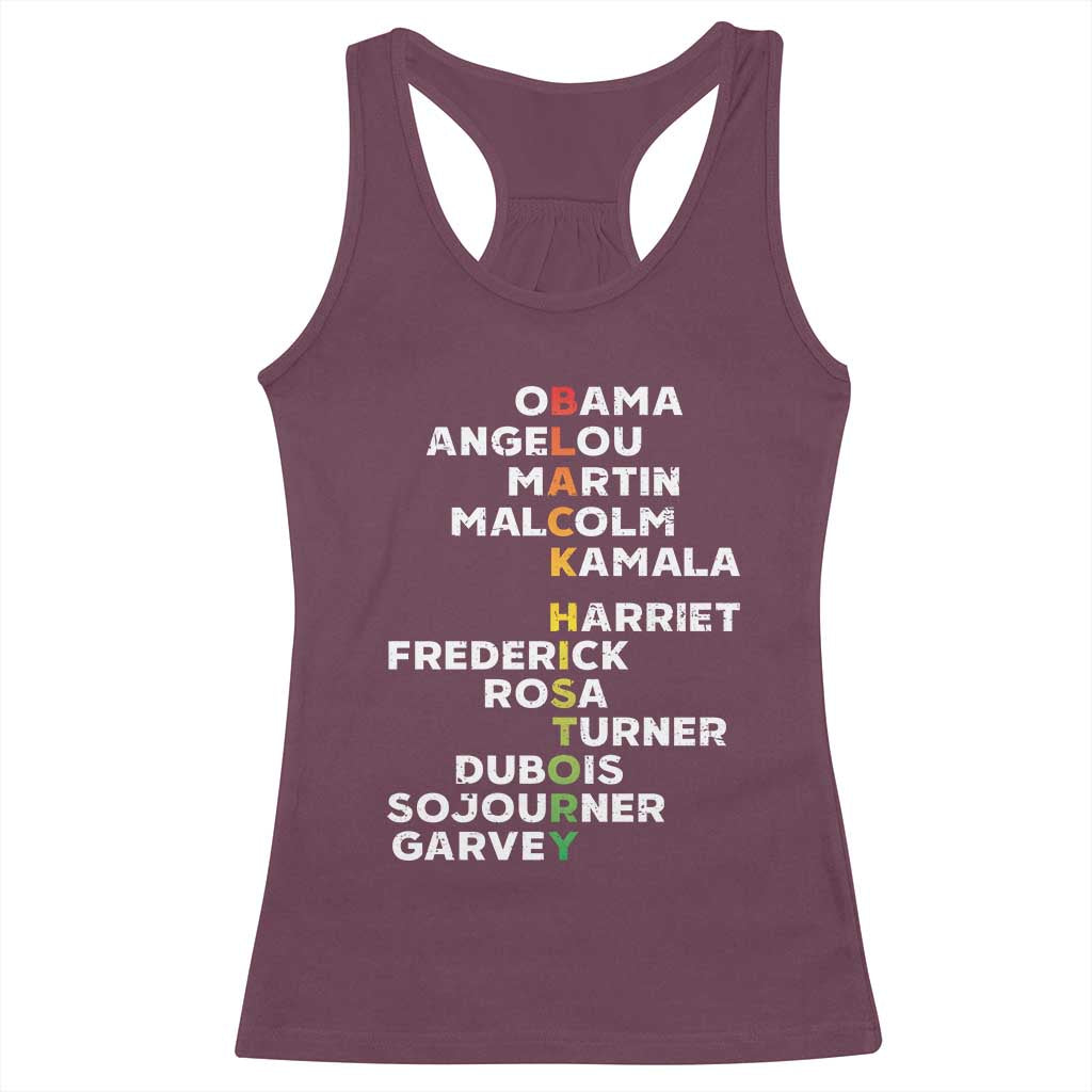 Black History Leaders Racerback Tank Top Martin Malcolm Harriet Obama