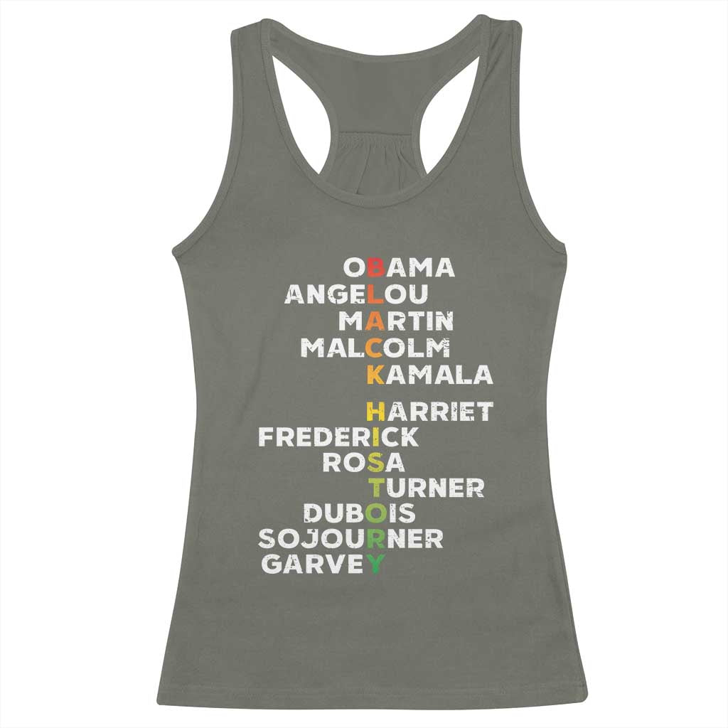 Black History Leaders Racerback Tank Top Martin Malcolm Harriet Obama
