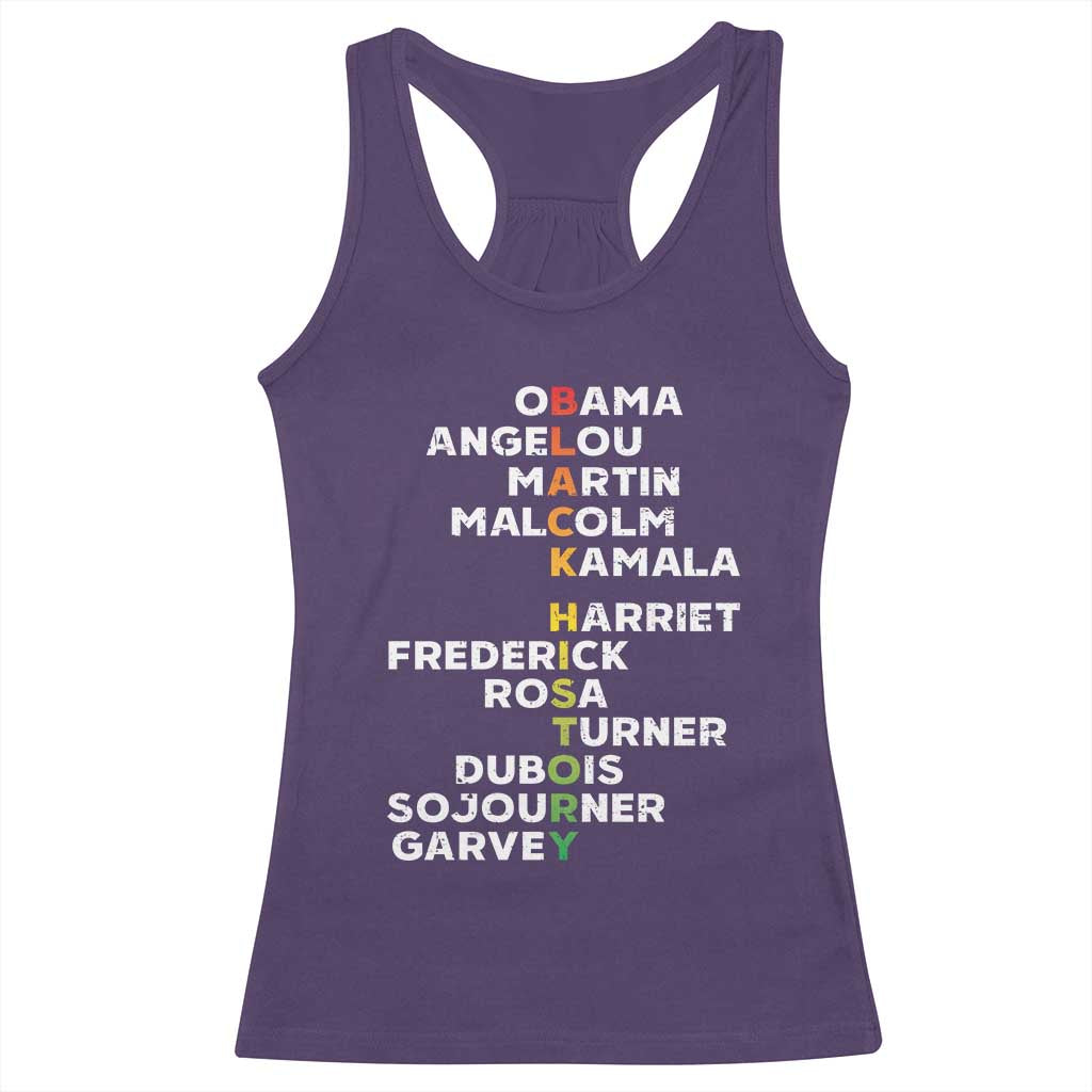 Black History Leaders Racerback Tank Top Martin Malcolm Harriet Obama