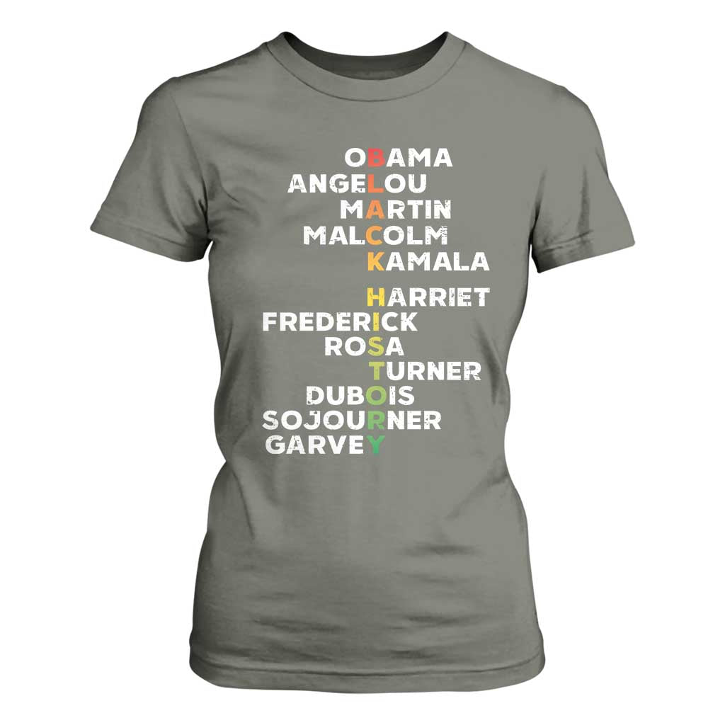 Black History Leaders T Shirt For Women Martin Malcolm Harriet Obama