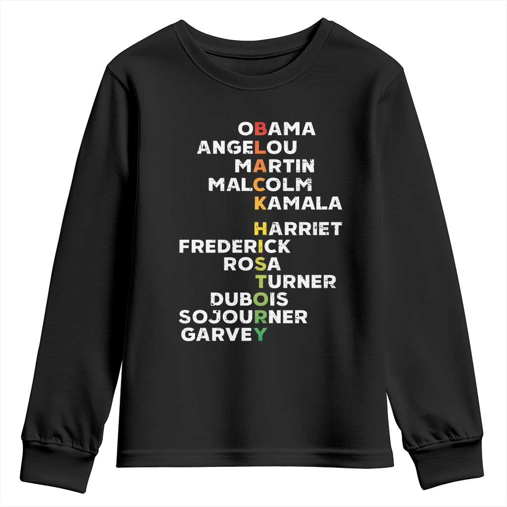 Black History Leaders Youth Sweatshirt Martin Malcolm Harriet Obama