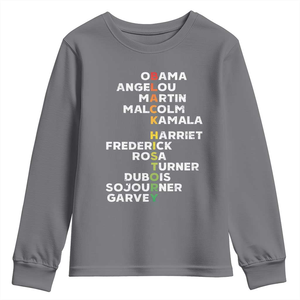 Black History Leaders Youth Sweatshirt Martin Malcolm Harriet Obama