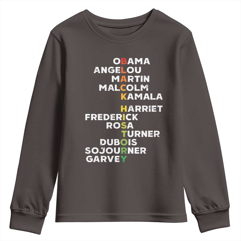 Black History Leaders Youth Sweatshirt Martin Malcolm Harriet Obama