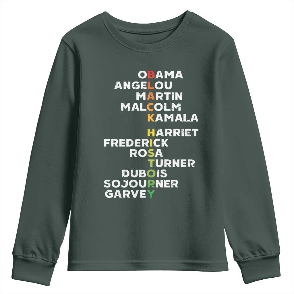 Black History Leaders Youth Sweatshirt Martin Malcolm Harriet Obama