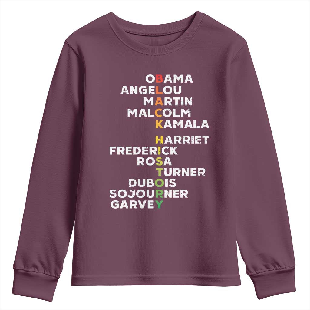 Black History Leaders Youth Sweatshirt Martin Malcolm Harriet Obama