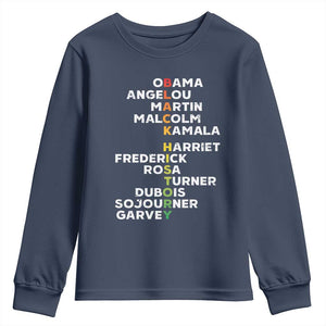 Black History Leaders Youth Sweatshirt Martin Malcolm Harriet Obama