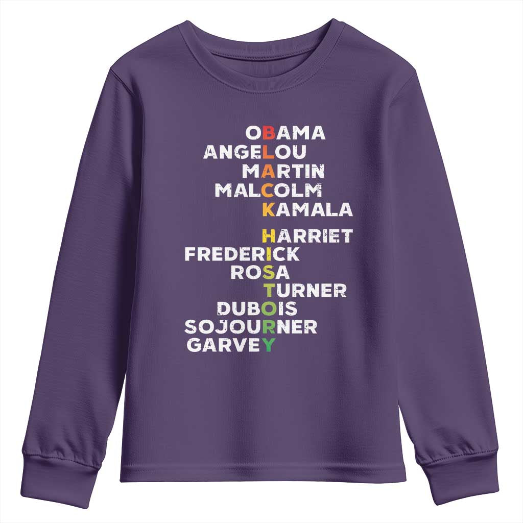 Black History Leaders Youth Sweatshirt Martin Malcolm Harriet Obama