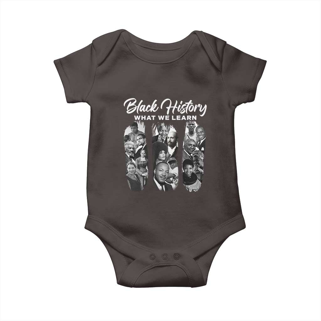 What We Learn From Black History Baby Onesie Martin Malcolm Rosa Frederick Harriet Angela