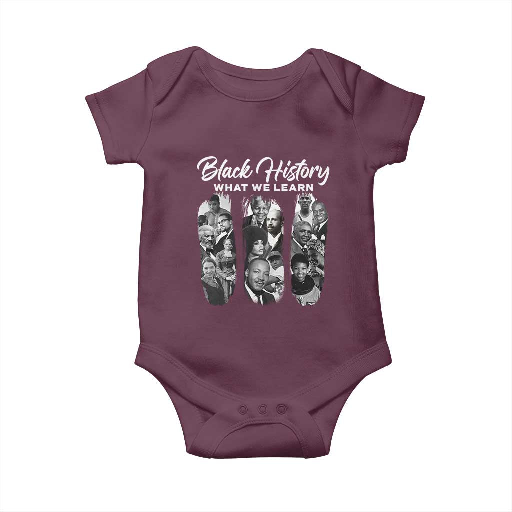 What We Learn From Black History Baby Onesie Martin Malcolm Rosa Frederick Harriet Angela