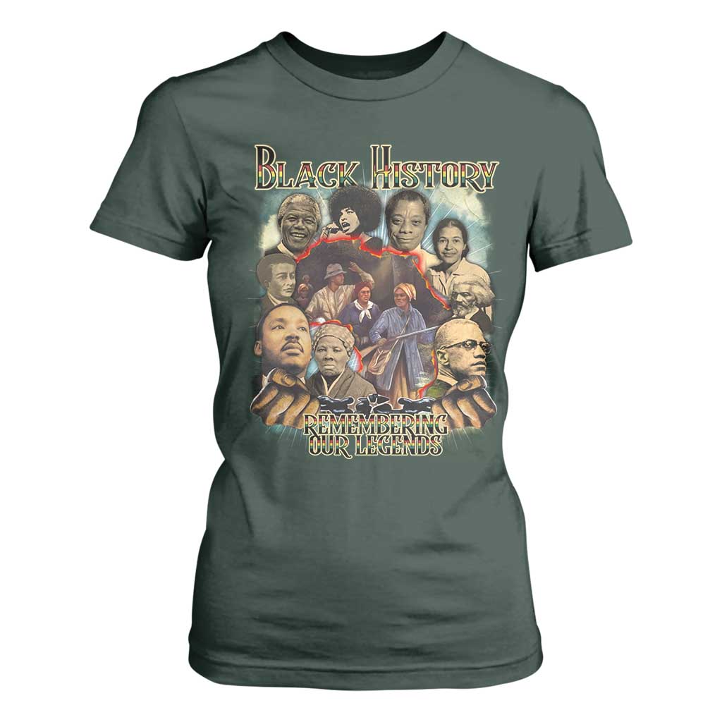 Black History T Shirt For Women Remembering Our Legends Martin Malcolm Rosa Harriet Frederick