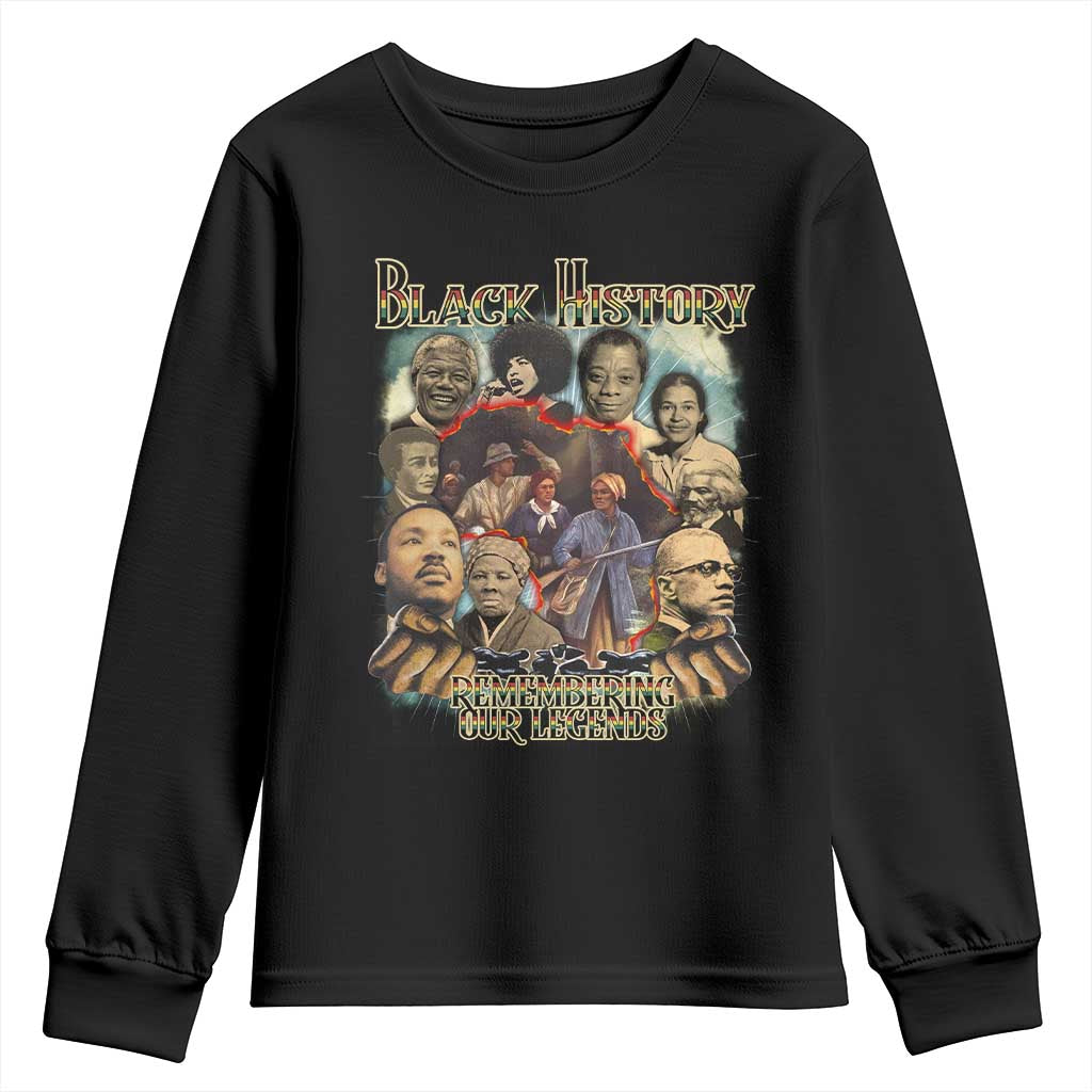 Black History Youth Sweatshirt Remembering Our Legends Martin Malcolm Rosa Harriet Frederick