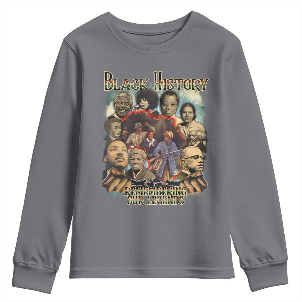 Black History Youth Sweatshirt Remembering Our Legends Martin Malcolm Rosa Harriet Frederick