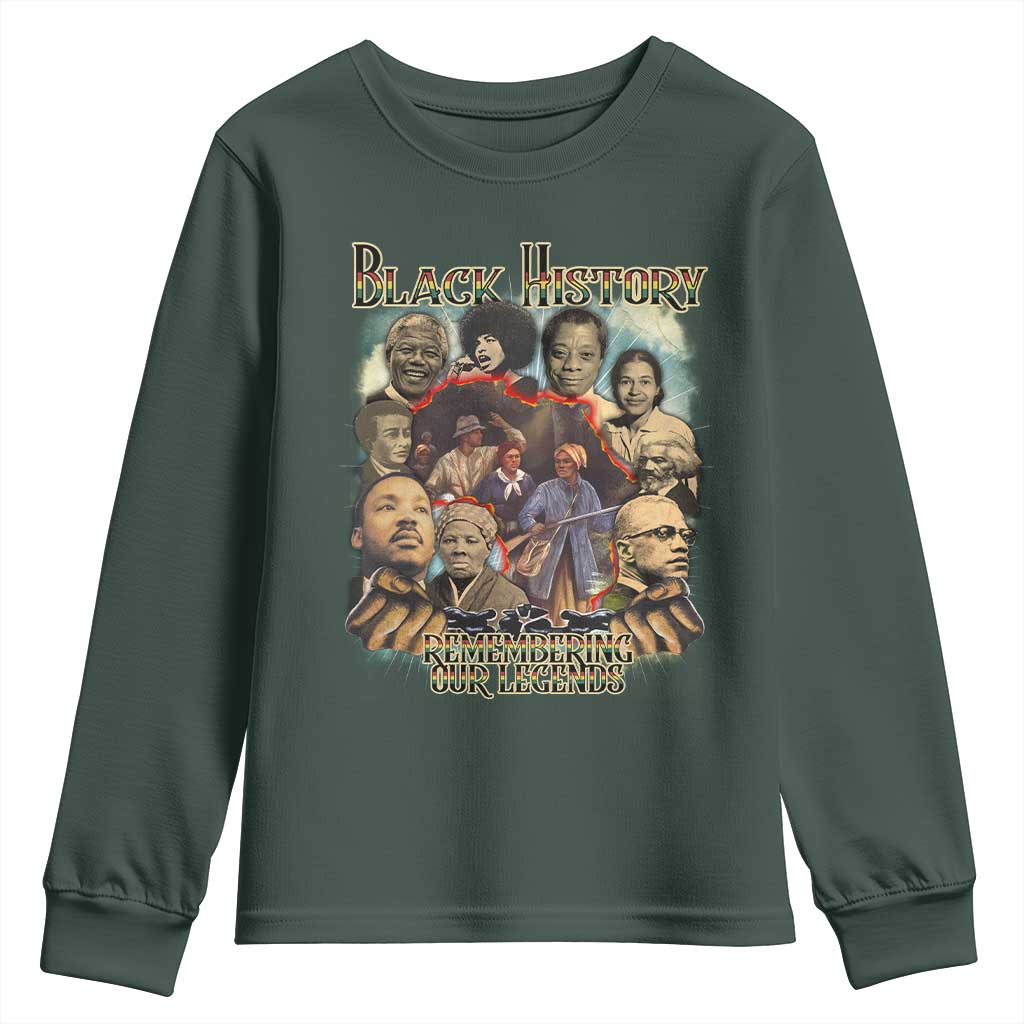 Black History Youth Sweatshirt Remembering Our Legends Martin Malcolm Rosa Harriet Frederick