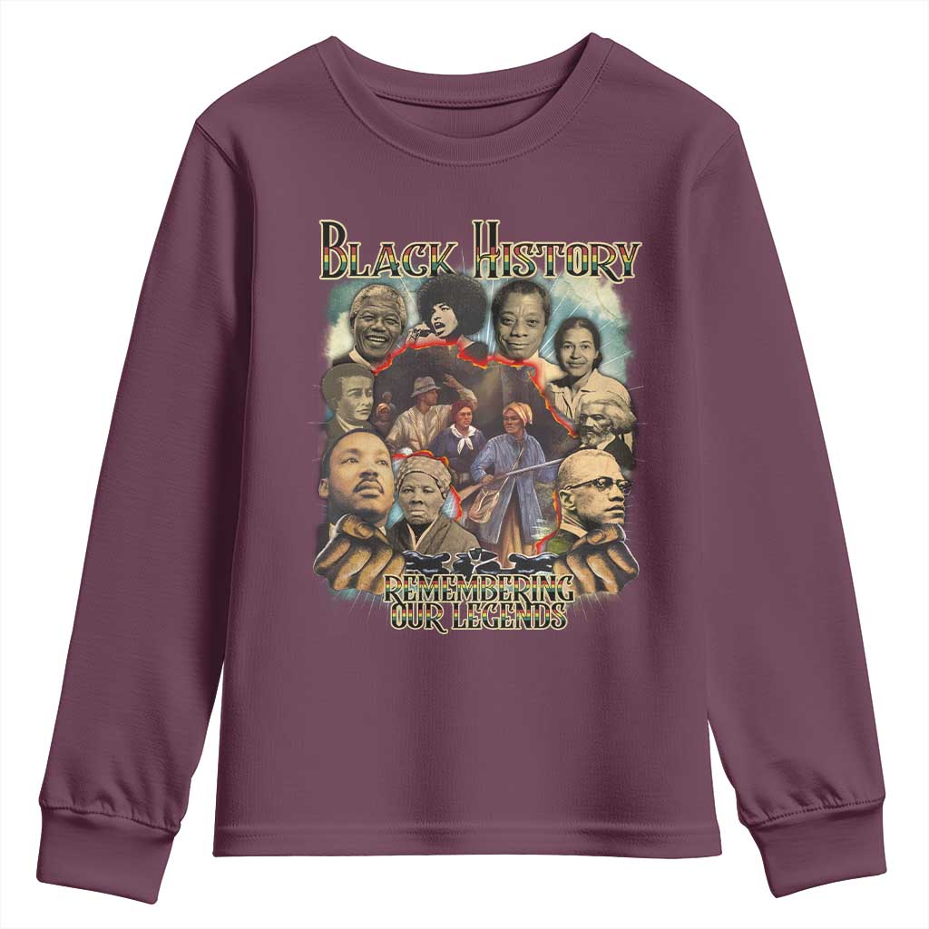 Black History Youth Sweatshirt Remembering Our Legends Martin Malcolm Rosa Harriet Frederick